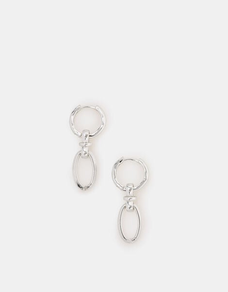 Sterling Silver-Plated Knot Link Drop Hoop Earrings, , large