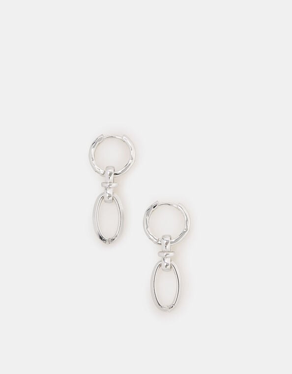 Sterling Silver-Plated Knot Link Drop Hoop Earrings, , large