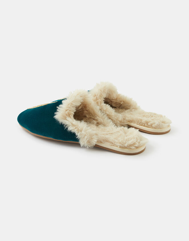 Embellished Lightning Bolt Mule Slippers, Teal (TEAL), large