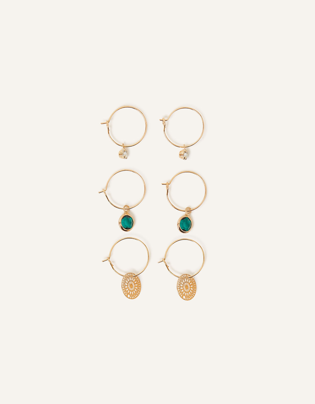 Filigree and Stone Hoops Set of Three