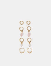 4-Pack 14ct Gold-Plated Small Bead Hoop Earrings, , large
