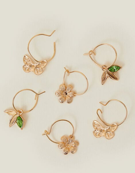 3-Pack Flower Gem Hoop Earrings, , large