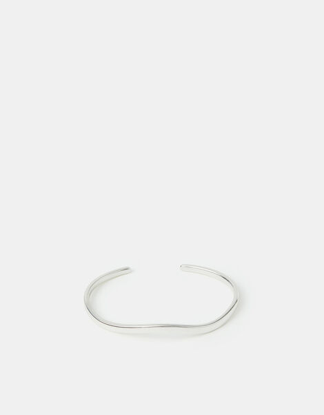 Sterling Silver-Plated Wave Open Cuff Bracelet, , large