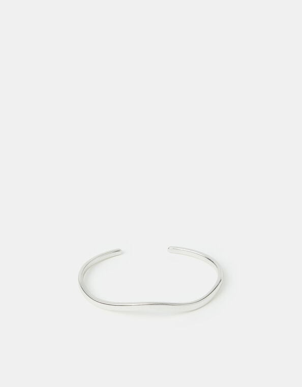 Sterling Silver-Plated Wave Open Cuff Bracelet, , large