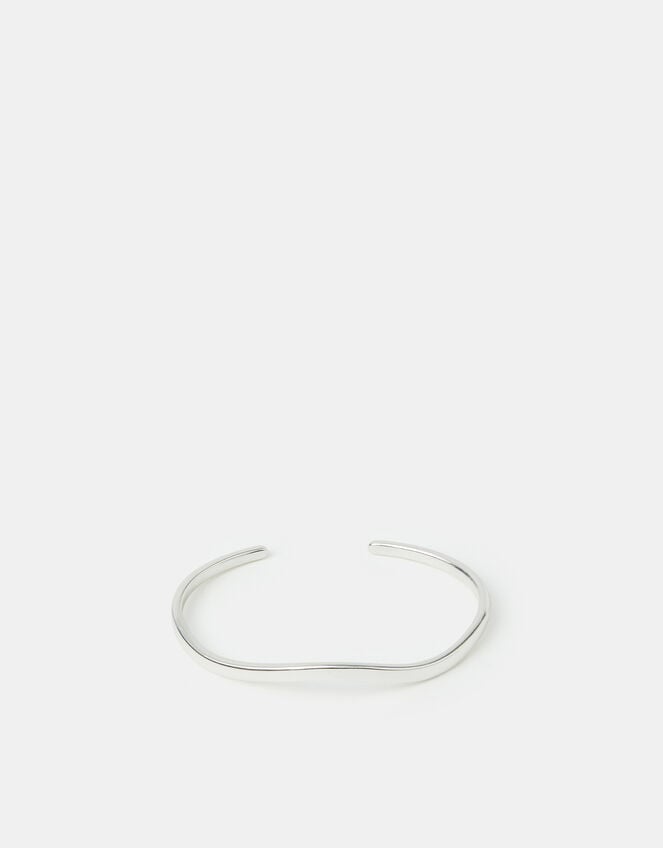 Sterling Silver-Plated Wave Open Cuff Bracelet, , large