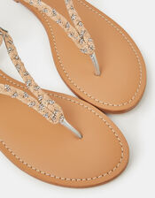 Diamant&eacute; Braid Leather Sandals, Silver (SILVER), large