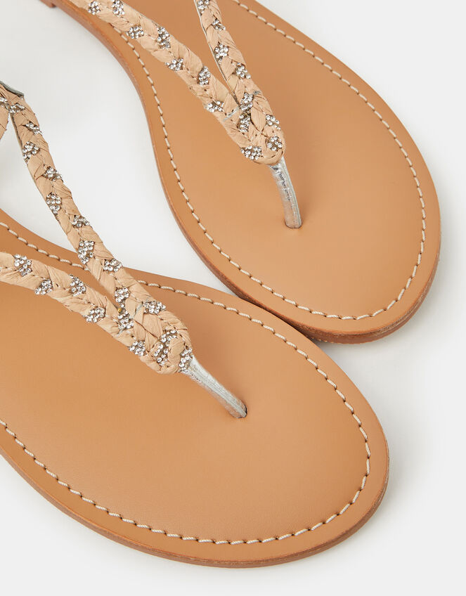 Diamant&eacute; Braid Leather Sandals, Silver (SILVER), large