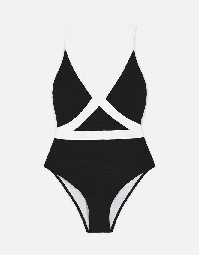 Monochrome Textured Shaping Swimsuit, Black (BLACK WHITE), large