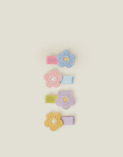 4-Pack Girls Crochet Flower Salon Hair Clips, , large
