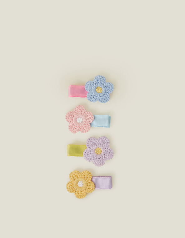 4-Pack Girls Crochet Flower Salon Hair Clips, , large