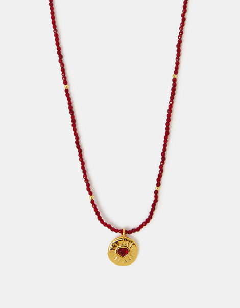 14ct Gold-Plated Beaded Heart Pendant Necklace , , large