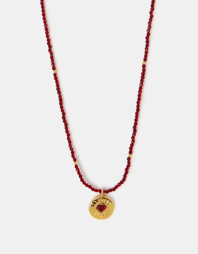 14ct Gold-Plated Beaded Heart Pendant Necklace , , large