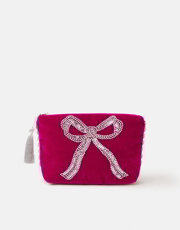 Sequin Bow Velvet Pouch, , large