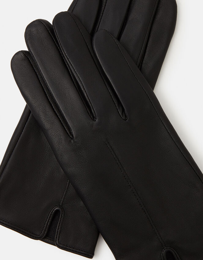 Faux Fur Lined Touchscreen Leather Gloves, Black (BLACK), large