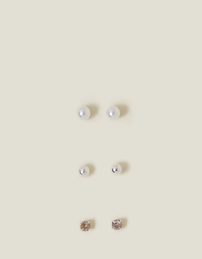3-Pack Sterling Silver-Plated Mixed Studs, , large
