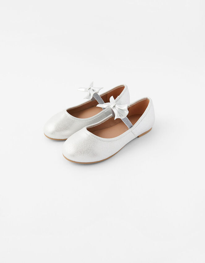 Girls Bow Ballerina Flats, Silver (SILVER), large