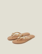 Diamante Flower Flip Flop Sandals, Gold (GOLD), large