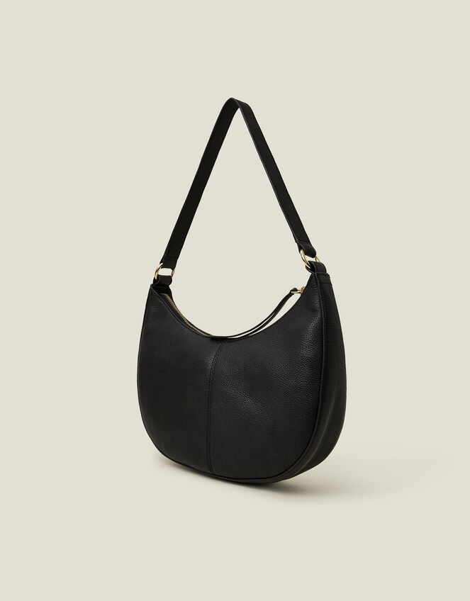 Leather Scoop Shoulder Bag, Black (BLACK), large