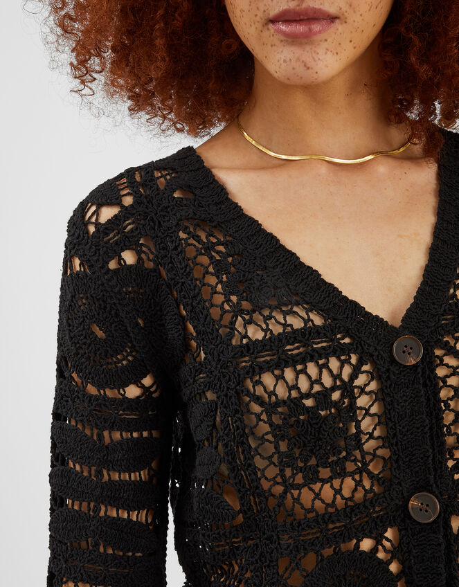 Crochet Cardigan, Black (BLACK), large