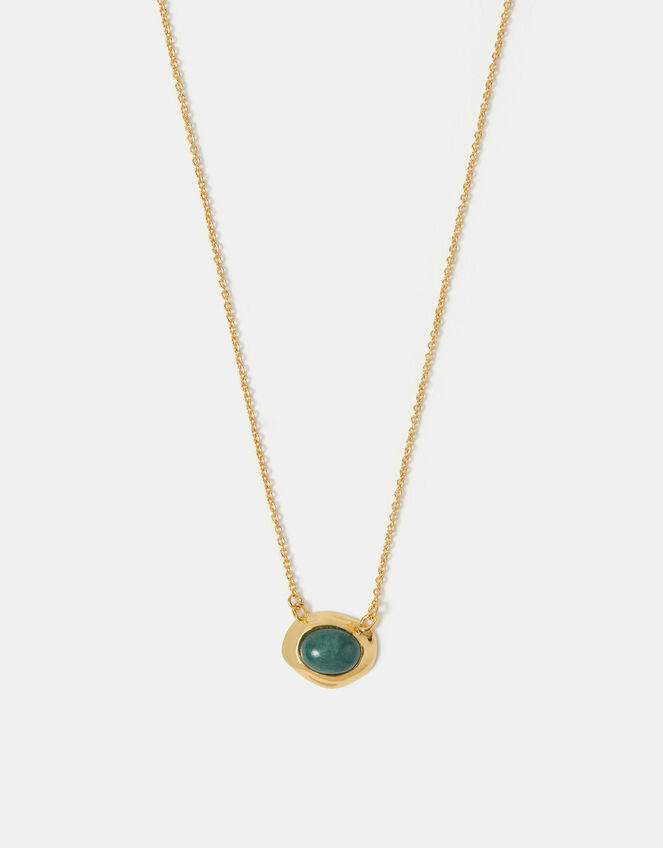 14ct Gold-Plated Irregular Aventurine Pendant Necklace, , large