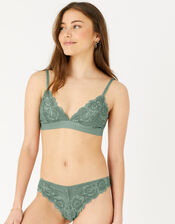 Floral Lace Brazilian Knickers, Green (KHAKI), large