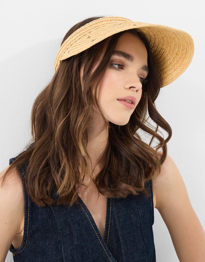 Diamant&eacute; Embellished Woven Sun Visor, , large