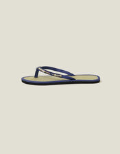 Facet Bead Seagrass Flip Flops, Blue (NAVY), large