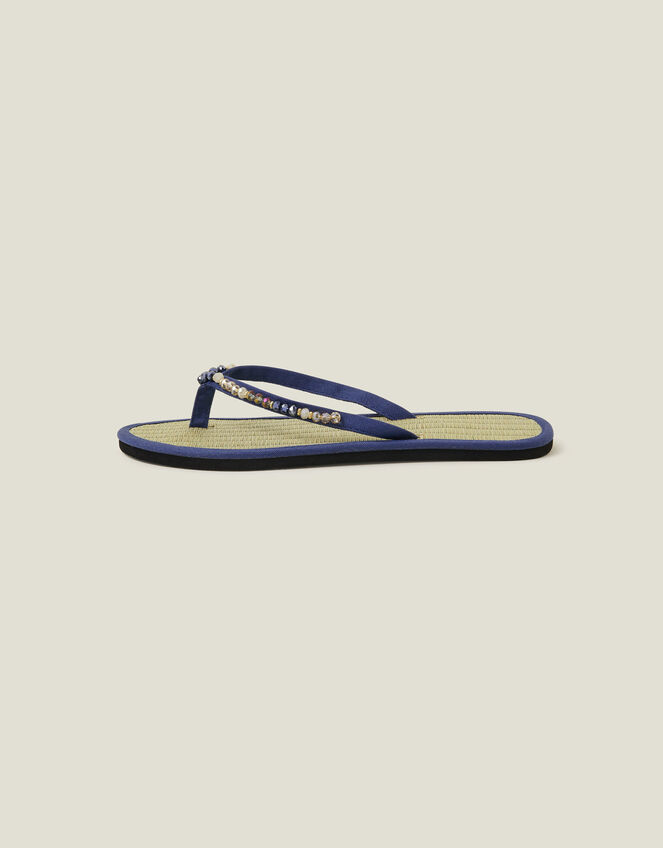 Facet Bead Seagrass Flip Flops, Blue (NAVY), large