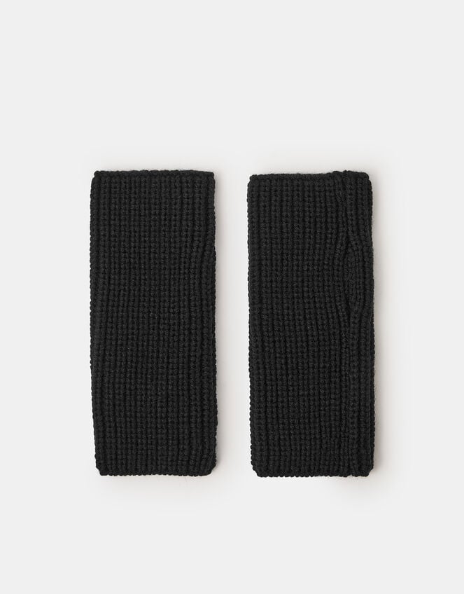 Ribbed Cut Off Gloves, Black (BLACK), large