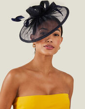 Penelope Sin Bow Fascinator, Blue (NAVY), large