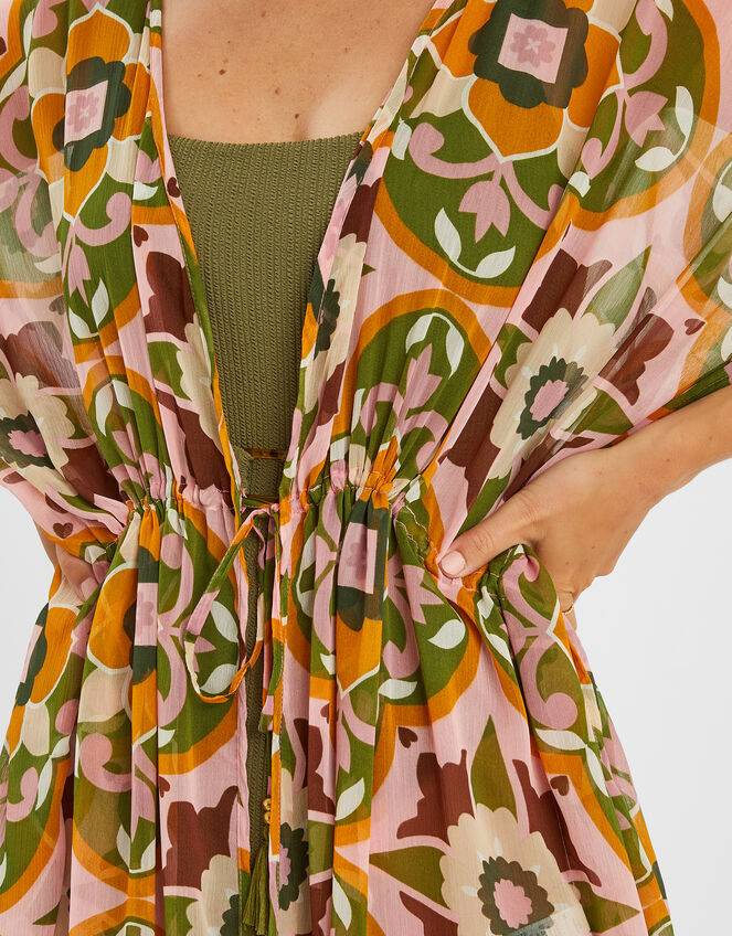 Retro Floral Chiffon Maxi Kaftan, Pink (PINK), large