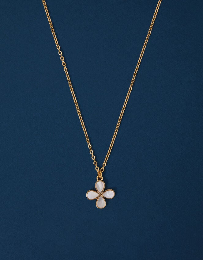 14ct Gold-Plated Mother of Pearl Clover Pendant Necklace, , large