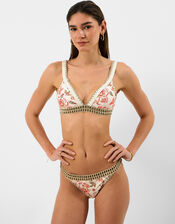 Floral Print Band Bikini Bottoms, Ivory (IVORY), large