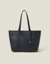 Faux Leather Tote Bag, Blue (NAVY), large