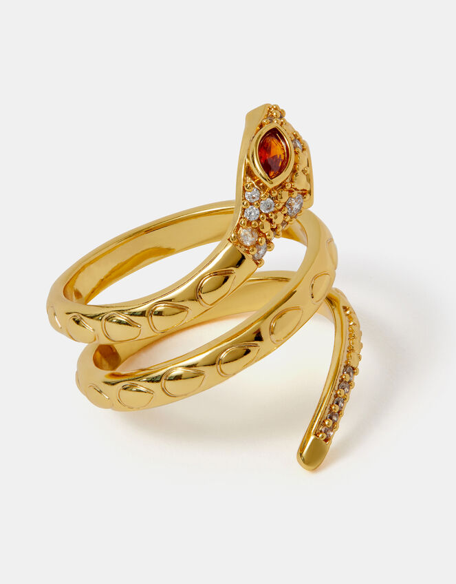 14ct Gold-Plated Snake Wrap Ring, Gold (GOLD), large