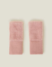 Fluffy Knit Cut Off Gloves, Pink (PINK), large
