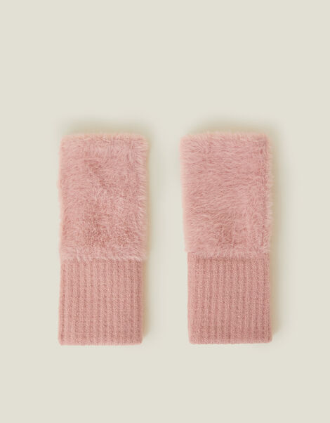 Fluffy Knit Cut Off Gloves, Pink (PINK), large