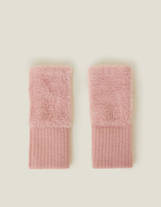 Fluffy Knit Cut Off Gloves, Pink (PINK), large