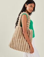 Ribbed Faux Fur Tote Bag, , large