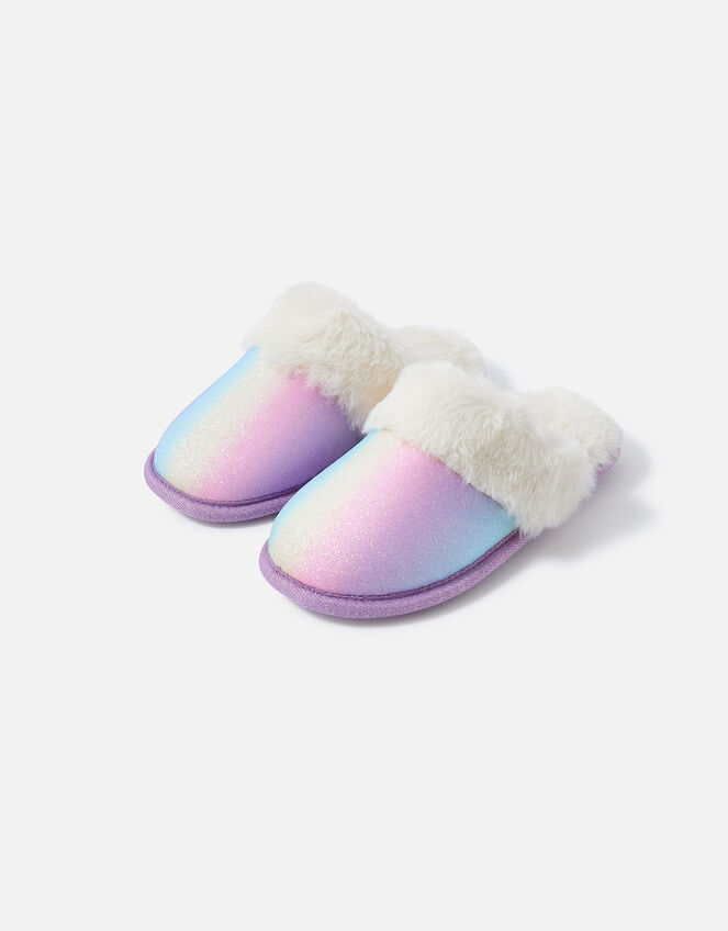 Girls Glitter Mule Slippers, Blue (BLUE), large