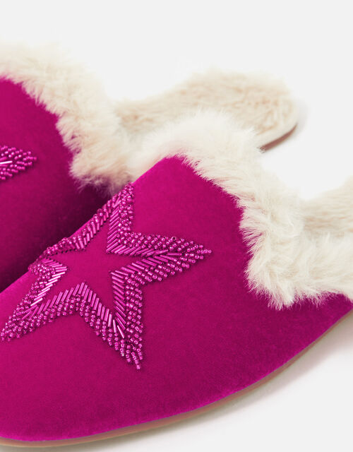 Embellished Star Velvet Slippers, Pink (PINK), large