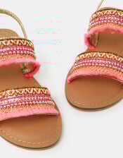 Girls Bead Embellished Strap Sandals, Orange (CORAL), large