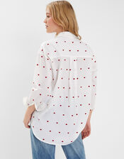 Heart Embroidered Long Sleeve Shirt, Red (RED), large