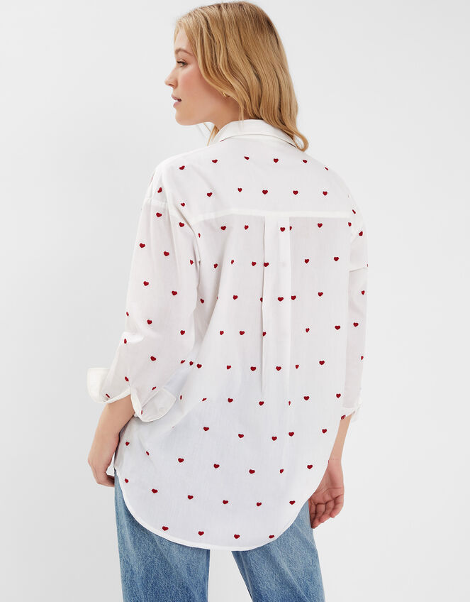 Heart Embroidered Long Sleeve Shirt, Red (RED), large