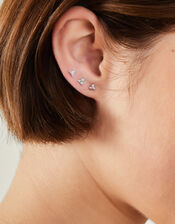 3-Pack Platinum-Plated Surgical Steel Crystal Flatback Stud Earrings, , large