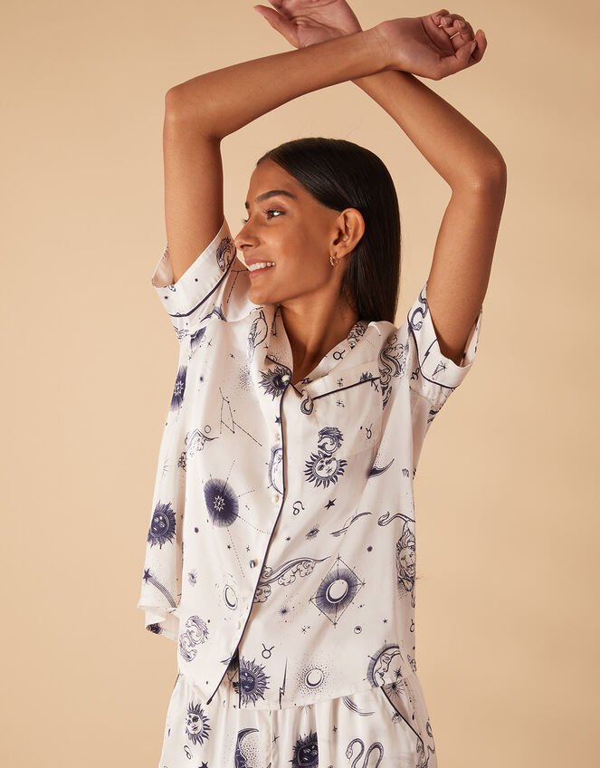 Celestial Zodiac Satin Button Pyjama Set, Ivory (IVORY), large