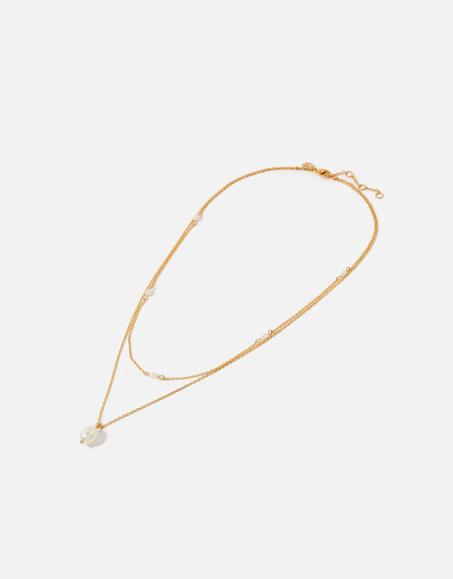 Gold-Plated Pearl Layered Pendant Necklace, , large