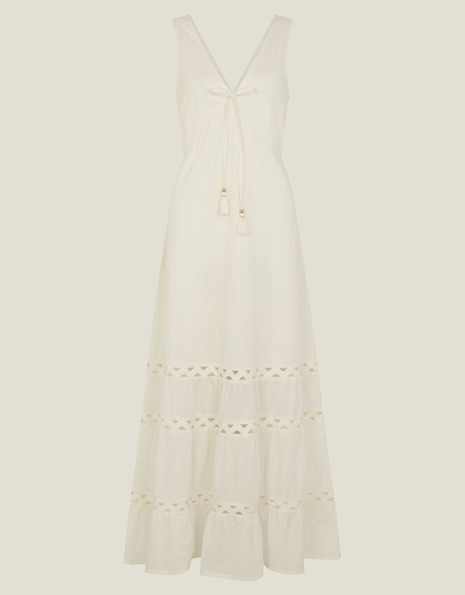 Tie Front Maxi Dress, Ivory (IVORY), large