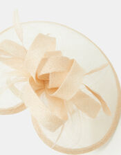 Bow Feather Disc Fascinator, Yellow (YELLOW), large