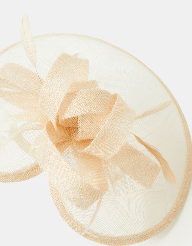 Bow Feather Disc Fascinator, Yellow (YELLOW), large